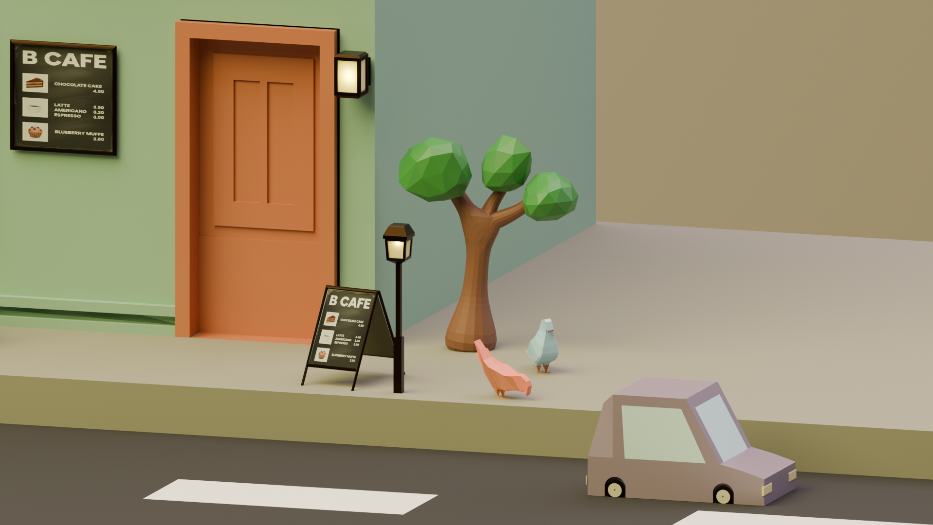 Low Poly Cafe Render 3