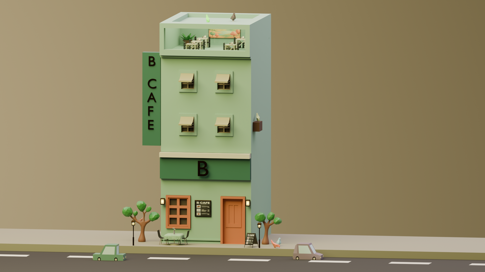 Low Poly Cafe Render 4